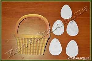Вырезанные заготовки поделки корзинки к пасхе